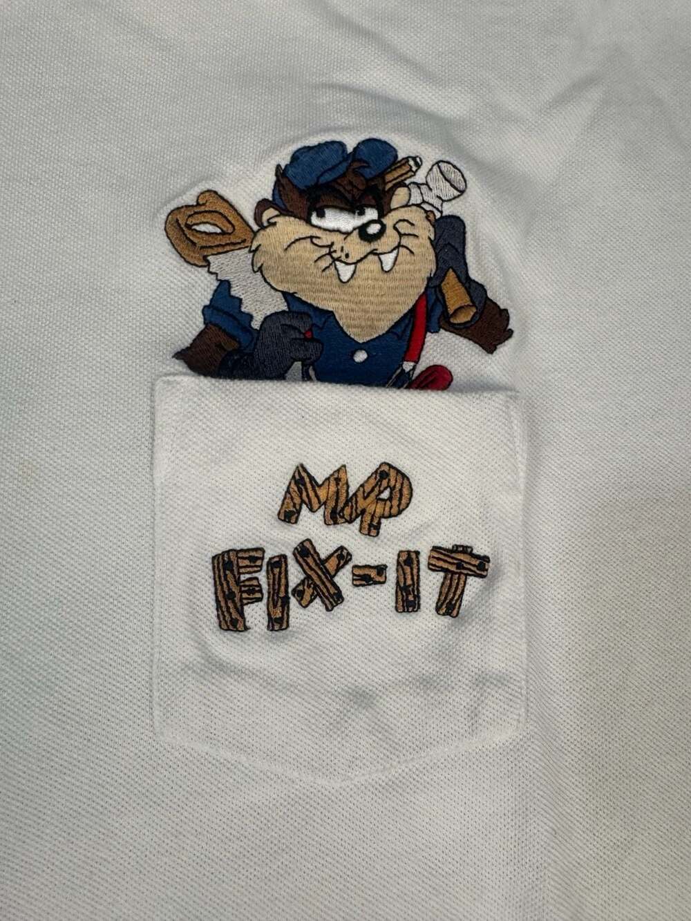 Warner Bros Looney Tunes Taz Mr Fix-It Pocket T-Shirt White